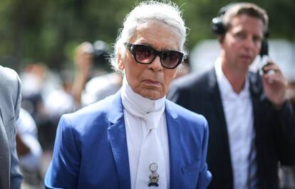 Karl Lagerfeld, tras el &uacute;ltimo desfile masculino de Dior, en Par&iacute;s el pasado s&aacute;bado.