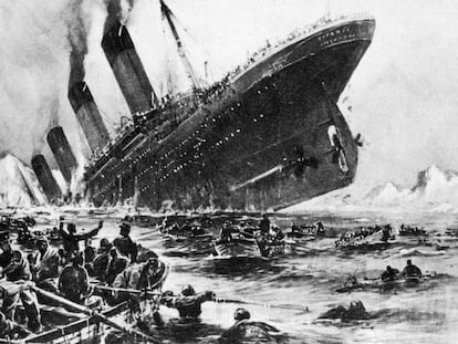 Dibujo sobre el hundimiento del Titanic.