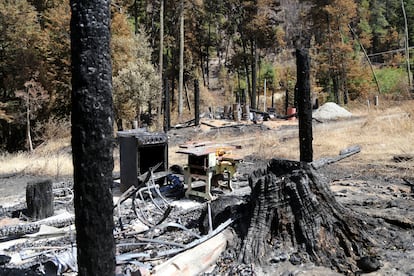 Restos de la vivienda de Lino Rogel, en Puerto Patriada, El Hoyo, Chubut, (Argentina), el 15 de enero.