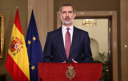 El rey Felipe, durante el discurso a la nación sobre la crisis de la covid-19 el pasado 18 de marzo.