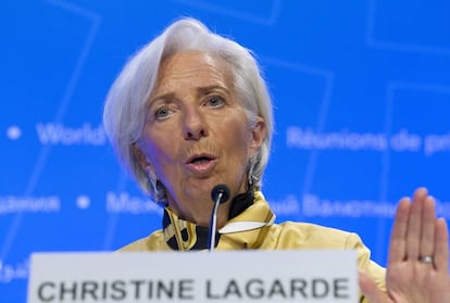 Christine Lagarde, este jueves en la sede del FMI, en Washington.