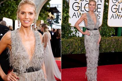 Heidi Klum se marca un Heidi Klum (?alguna vez no ha lucido escotazo?) y apost por un dise?o metalizado de Marchesa.