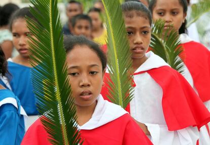 Procesión del Domingo de Ramos en la ciudad de Dili de Timor Oriental.
