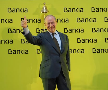 Rodrigo Rato, entonces presidente de Bankia, el d&iacute;a de la salida a Bolsa de la entidad. 