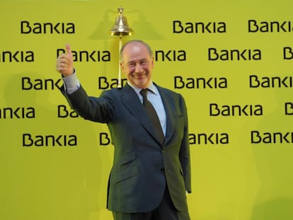 Rodrigo Rato, entonces presidente de Bankia, el d&iacute;a de la salida a Bolsa de la entidad. 