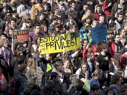 La manifestación estudiantil del pasado miércoles en Barcelona.