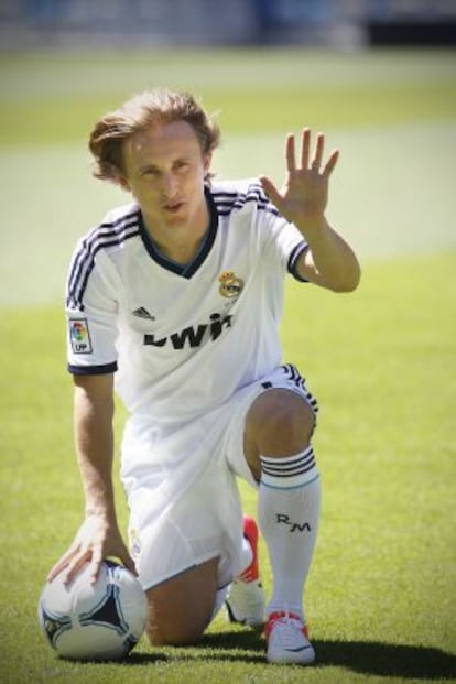 Luka Modric during his presentation on Monday.