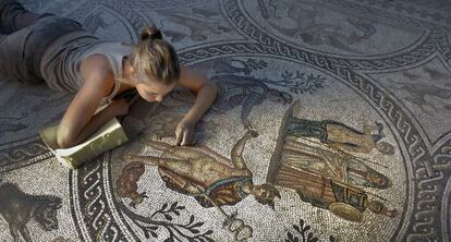 Mosaico romano en Cástulo, descubierto en 2012.