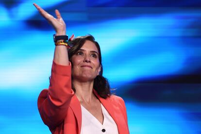 La presidenta de la Comunidad de Madrid, Isabel Díaz Ayuso, durante la campaña del 28-M.