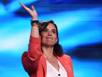 La presidenta de la Comunidad de Madrid, Isabel Díaz Ayuso, durante la campaña del 28-M.