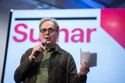  El ministro de Universidades, Joan Subirats, interviene durante el acto del nuevo proyecto político Sumar.