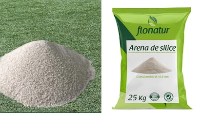 La arena de sílice puede echarse sobre el césped artificial para lograr una limpieza integral del mismo.