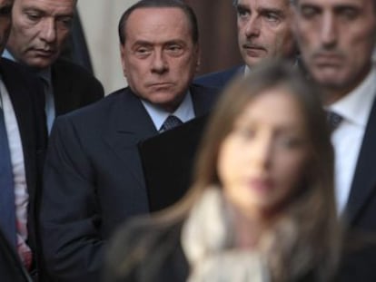 Berlusconi, hoy, a su llegada al Parlamento en Roma. 