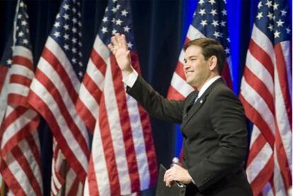 Marco Rubio, antes de hablar en una reunión conservadora celebrada en Washington el 18 de febrero.