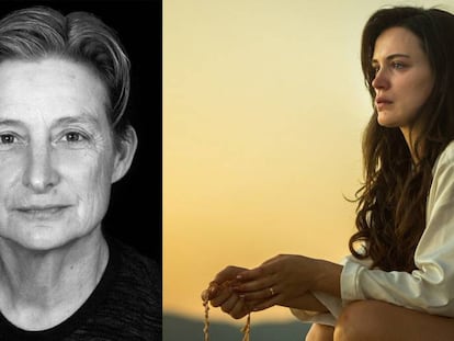 Judith Butler (à esq.) e Clara, personagem vivido por Bianca Bin na novela 'O Outro Lado do Paraíso'.