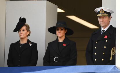 Meghan Markle esta mañana en el cenotafio de Whitehall.