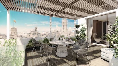 Terraza superior del ático, de 360 grados y vistas de todo Madrid.