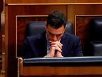 Spanish Prime Minister Pedro Sanchez gestures during a plenary session to debate on an extension of the state of emergency amid the coronavirus disease (COVID-19) outbreak, at the Parliament in Madrid, Spain, May 6, 2020. J.J. Guillen/Pool via REUTERS