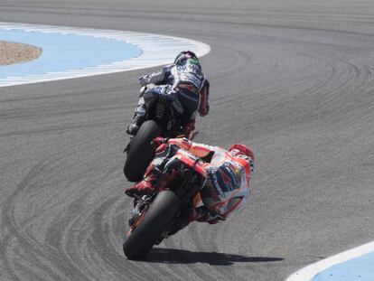 Lorenzo y M&aacute;rquez, durante la carrera del GP de Espa&ntilde;a, en Jerez. 