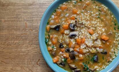 Sopa de arroz integral y vegetales de oto&ntilde;o.