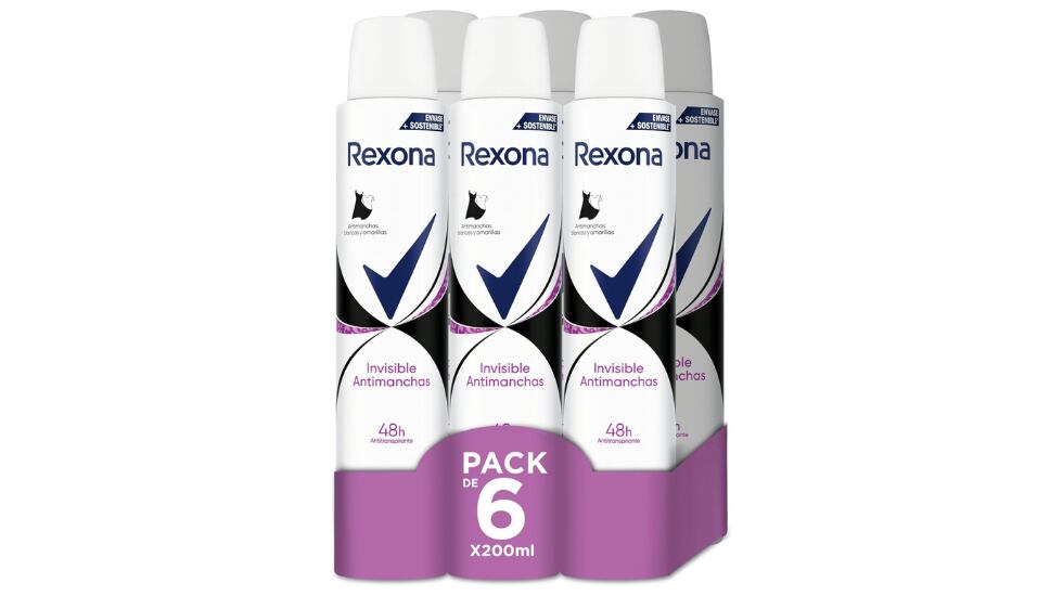 Pack de seis desodorantes Rexona.