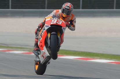 Caballito de Márquez durante la sesión de clasificación en el Gran Premio de Malasia.