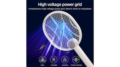 Matamoscas eléctrico sobre fondo blanco.