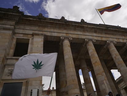 Plantón a favor de la regulación del cannabis de uso adulto, en el congreso de la república, en Bogotá, el 21 de junio de 2023.