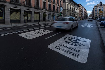 A sign for Madrid Central in the center of Madrid.