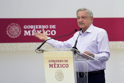 El presidente Andrés Manuel López Obrador, en el municipio de Tlaltenango (Zacatecas), en febrero.