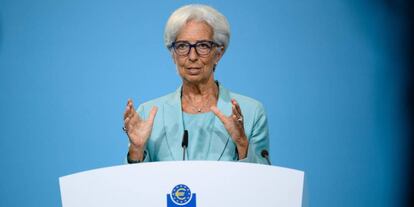 Christine Lagarde, este jueves en Fráncfort, en la sede del BCE.