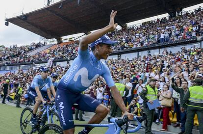 Nairo Quintana, durante la presentación de su equipo en Colombia.