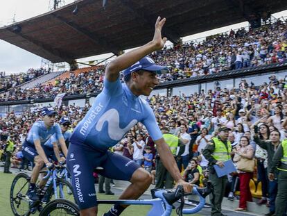 Nairo Quintana, durante la presentación de su equipo en Colombia.