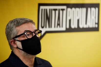 Carles Riera, diputado de la CUP, en una rueda de prensa el pasado mes de febrero. EFE / Alejandro García
