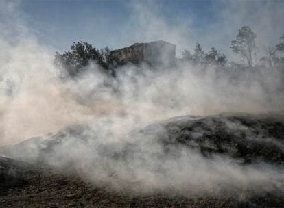 Campos quemados por el incendio en las localidades de Sanahuja y Guissona (Lleida).