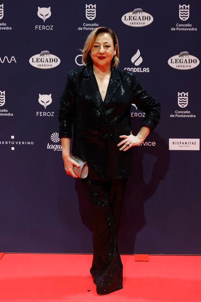 Carmen Machi, con un traje sastre negro cubierto de lentejuelas. Estaba nominada a mejor actriz por su interpretación de una inspectora de Hacienda en 'Celeste', un título que se llevó el premio a mejor serie de comedia.