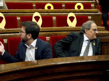 Pere Aragonès i Quim Torra, al Parlament.
