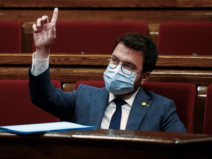 El 'president' del Govern en funciones, Pere Aragonés, esta semana en el Parlament