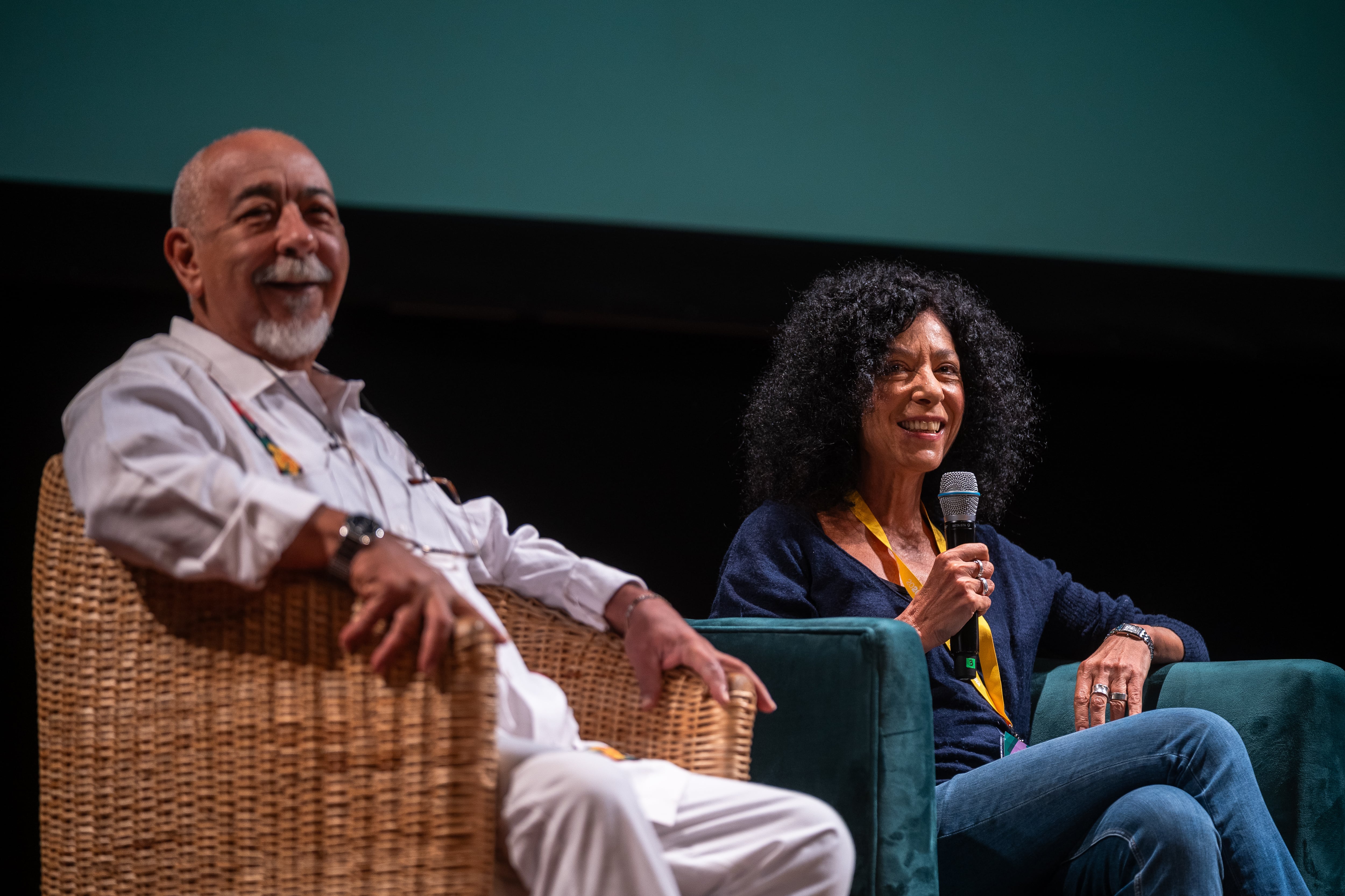 Leila Guerriero y Leonardo Padura, en Cartagena, este viernes.