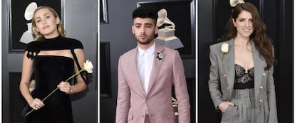 Miley Cyrus, Zayn Malik y Anna Kendrick en los premios Grammy 2018 luciendo rosas blancas.