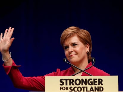 Nicola Sturgeon, durante su intervención de hoy en el congreso de su partido en Aberdeen.