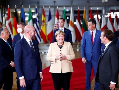 Varios líderes europeos, durante una cumbre de la UE en Bruselas el 21 de octubre.