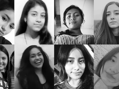 De izquierda a derecha: Alison Campos Cervantes, Jaqueline del Río Marfileño, Karen Yedid Valencia, Debanhi Susana Escobar Bazaldúa, Paulina Guadalupe Solís Pequeño, Yolanda Martínez Cadena, Celeste Tranquilino y Sofía Izaely Sánchez Morales.