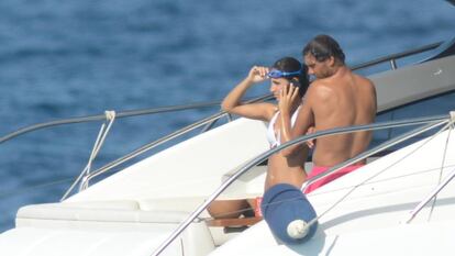Rafa Nadal with his girlfriend out at sea.