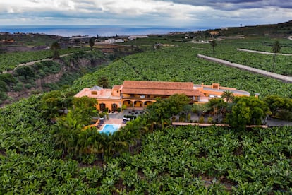 Vista aérea de La Hacienda del Buen Suceso, una finca platanera en Arucas.