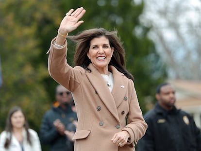 Nikki Haley, este lunes durante un acto de campaña en Camden (Carolina del Sur).