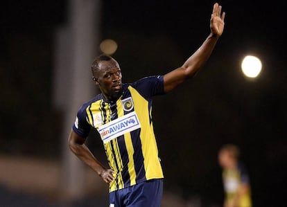 Usain Bolt, durante un partido de la liga australiana entre su equipo, los Central Coast Mariners, y el Macarthur South West United.