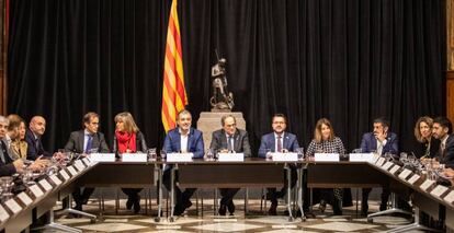 Reunión entre el Govern de la Generalitat y las empresas y administraciones relacionadas con el Mobile World Congress tras su cancelación, en Barcelona.