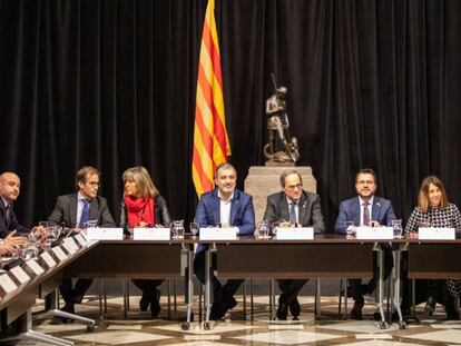 Reunión entre el Govern de la Generalitat y las empresas y administraciones relacionadas con el Mobile World Congress tras su cancelación, en Barcelona.
