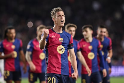 Dani Olmo celebrando un gol el pasado 27 de marzo.
